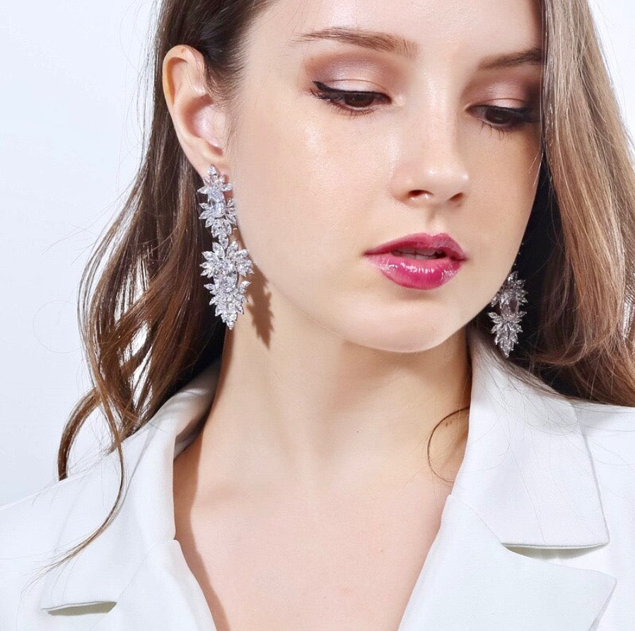 Elysia - Silver Cubic Zirconia Bridal Earrings