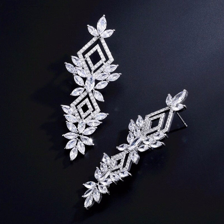 Lyra - Silver Cubic Zirconia Bridal Earrings