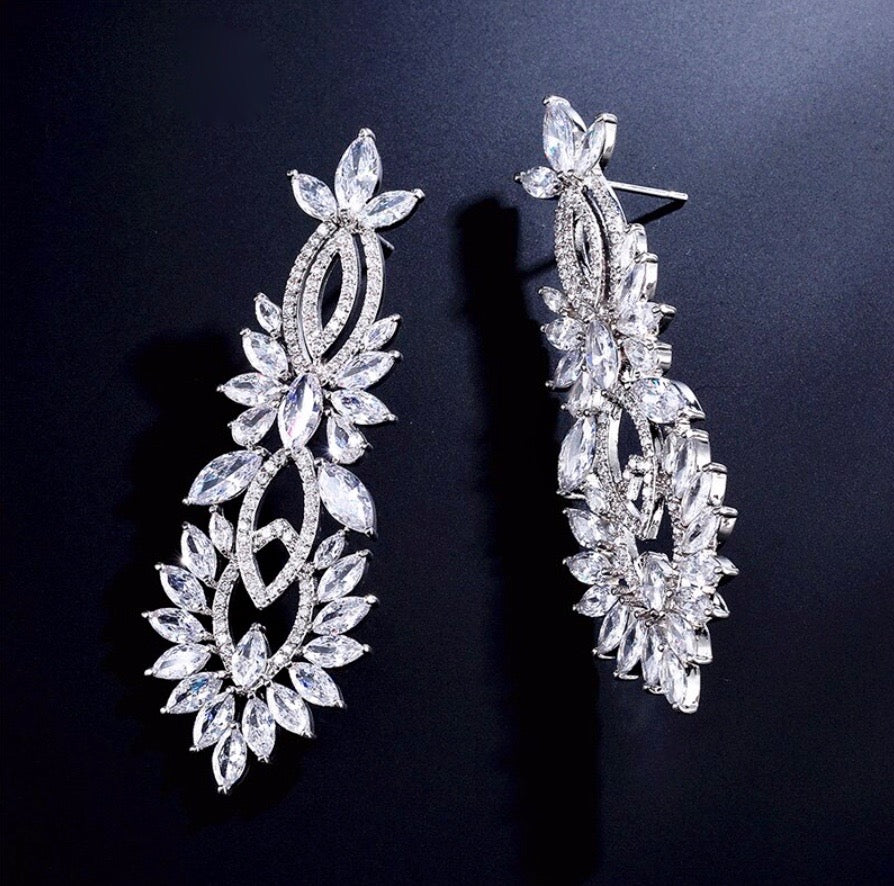 Giselle - Silver Cubic Zirconia Bridal Earrings