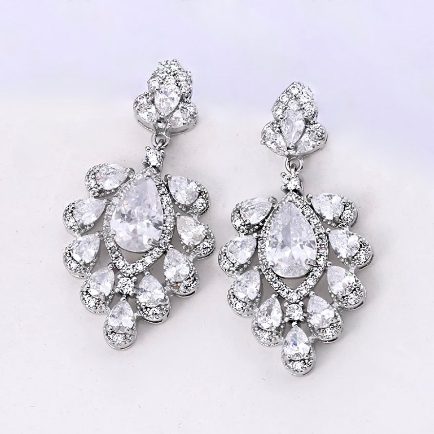 Octavia - Silver Cubic Zirconia Bridal Earrings
