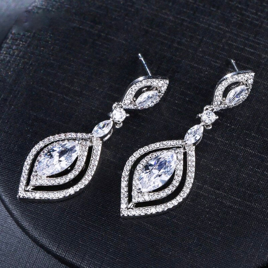 "Mae" - Silver Cubic Zirconia Bridal Earrings