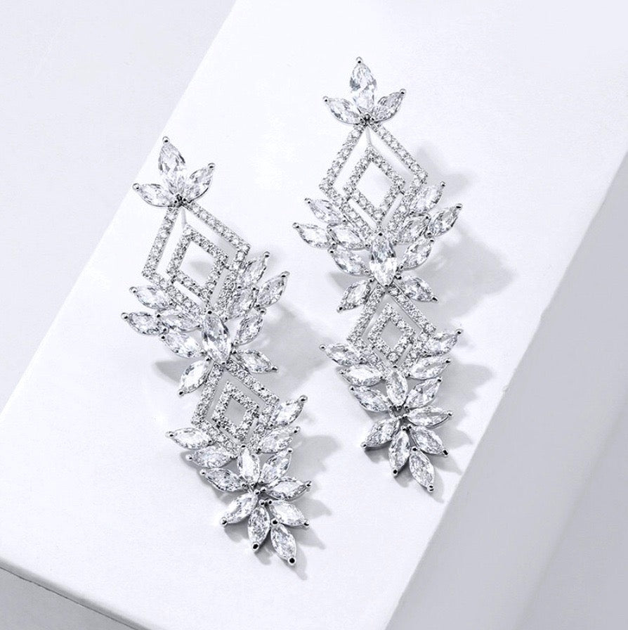 Lyra - Silver Cubic Zirconia Bridal Earrings