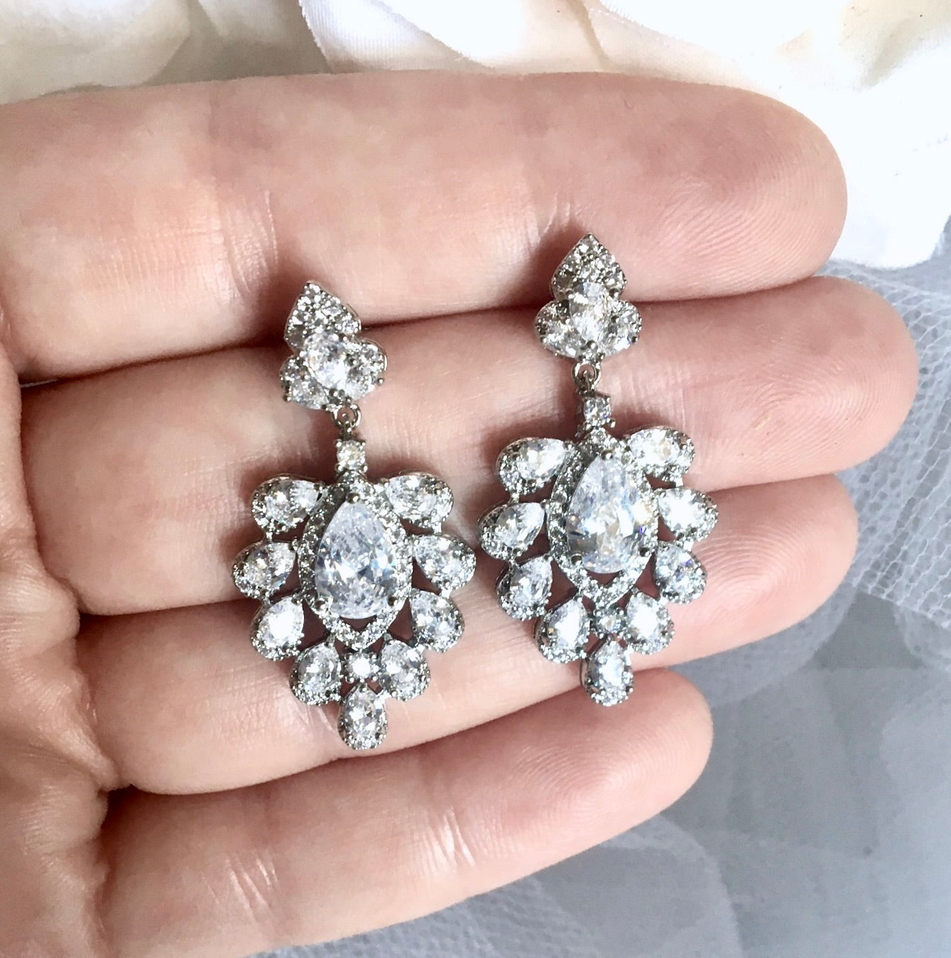 Octavia - Silver Cubic Zirconia Bridal Earrings