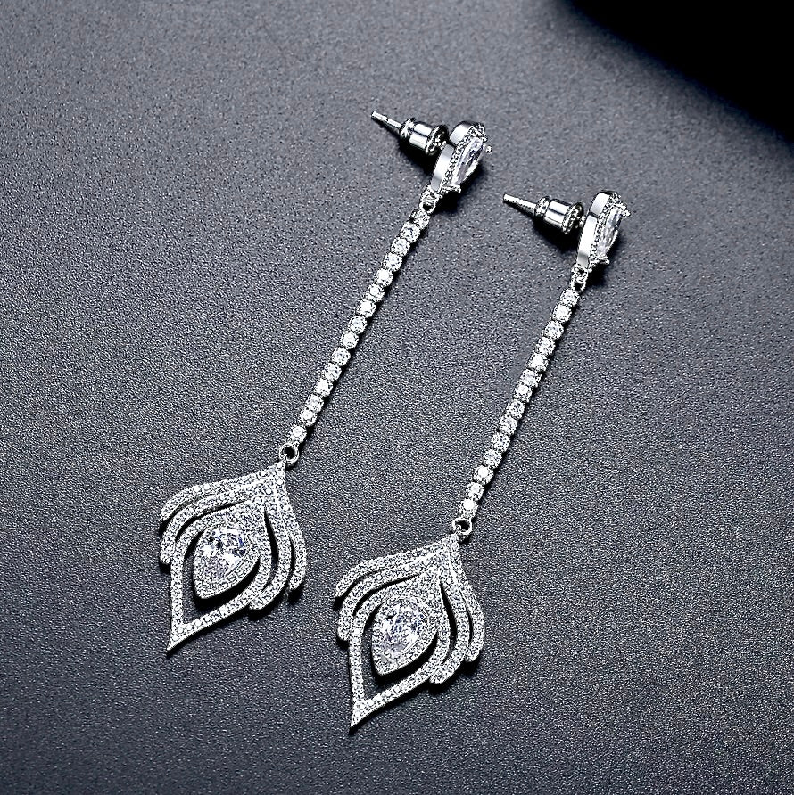 "Skylar" - Silver Cubic Zirconia Bridal Earrings