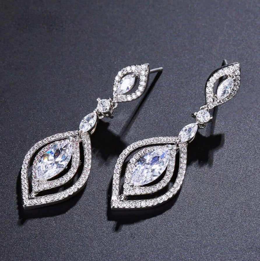 "Mae" - Silver Cubic Zirconia Bridal Earrings