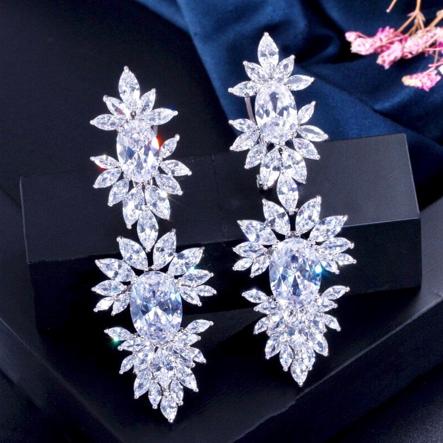 Elysia - Silver Cubic Zirconia Bridal Earrings