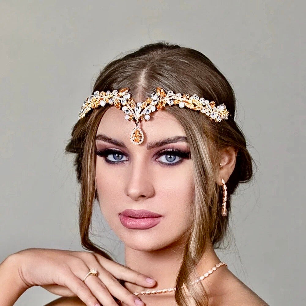 Imani - Cubic Zirconia Bridal Frontlet Tiara - Available in Silver and Gold