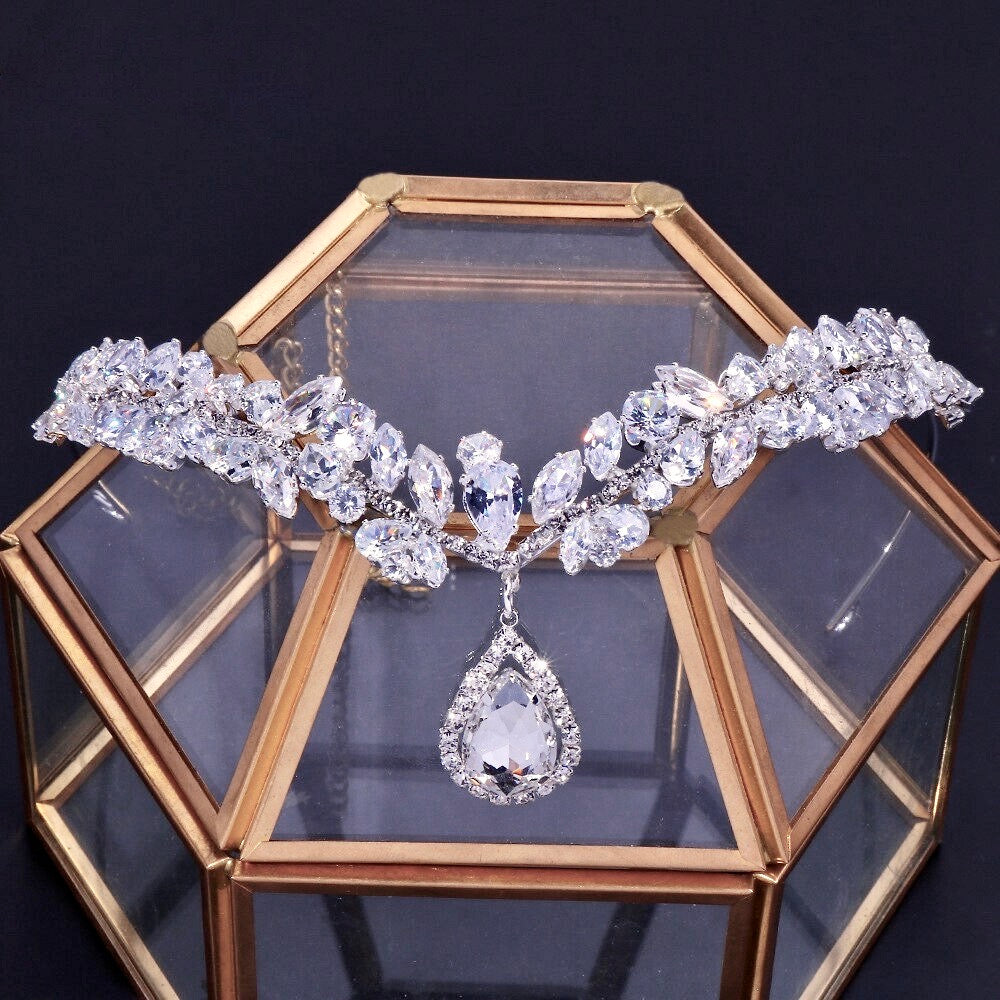 Imani - Cubic Zirconia Bridal Frontlet Tiara - Available in Silver and Gold