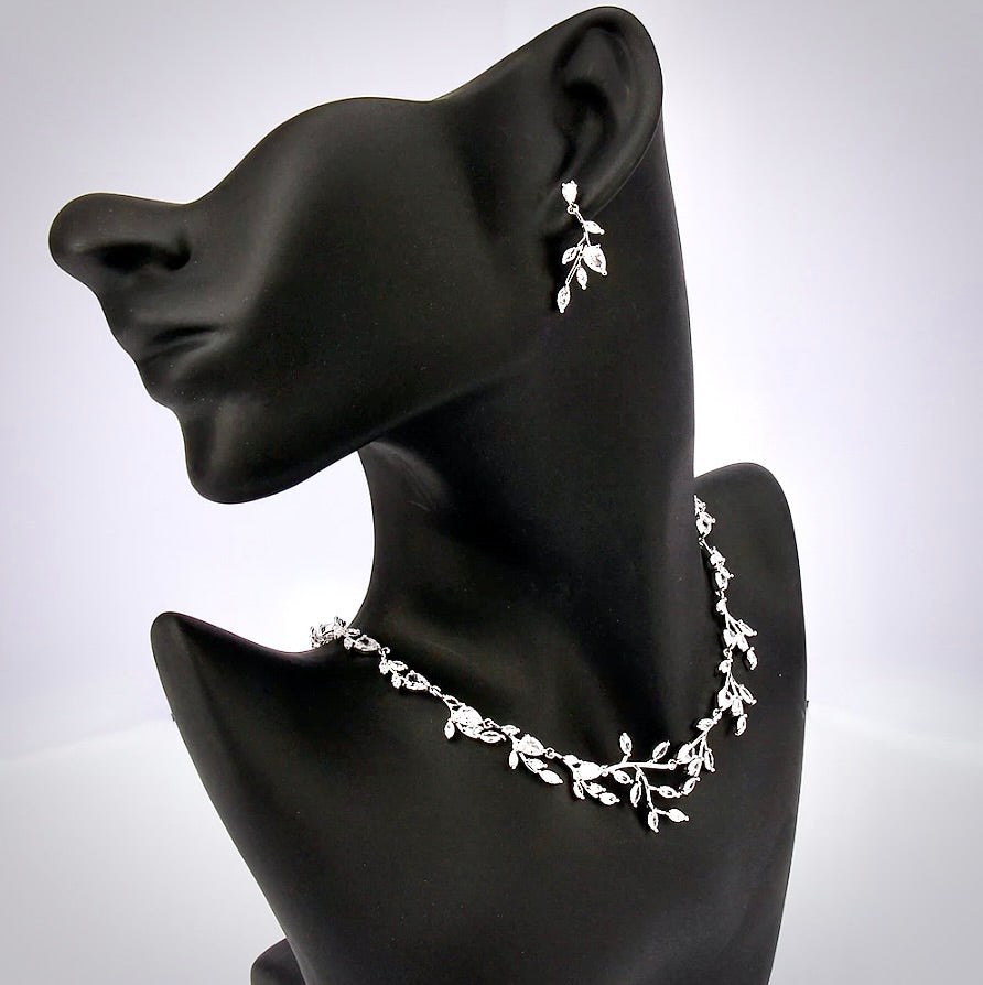 Harlow - Cubic Zirconia Silver Vine Bridal Jewelry Set