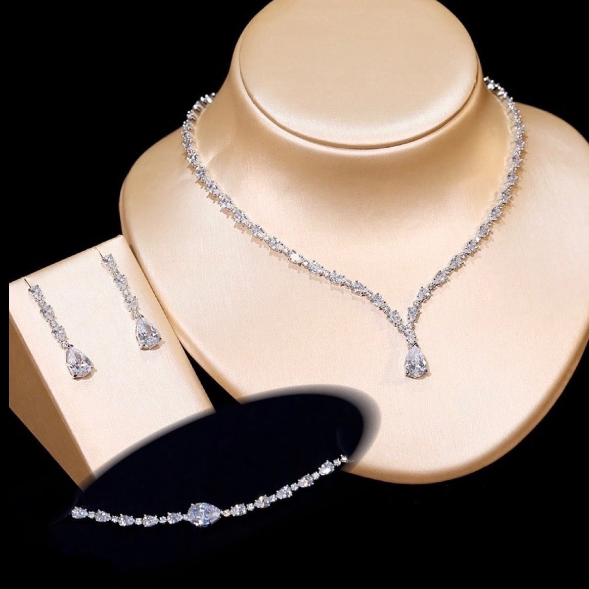 Marion - Silver Cubic Zirconia Bridal Three-Piece Jewelry Set