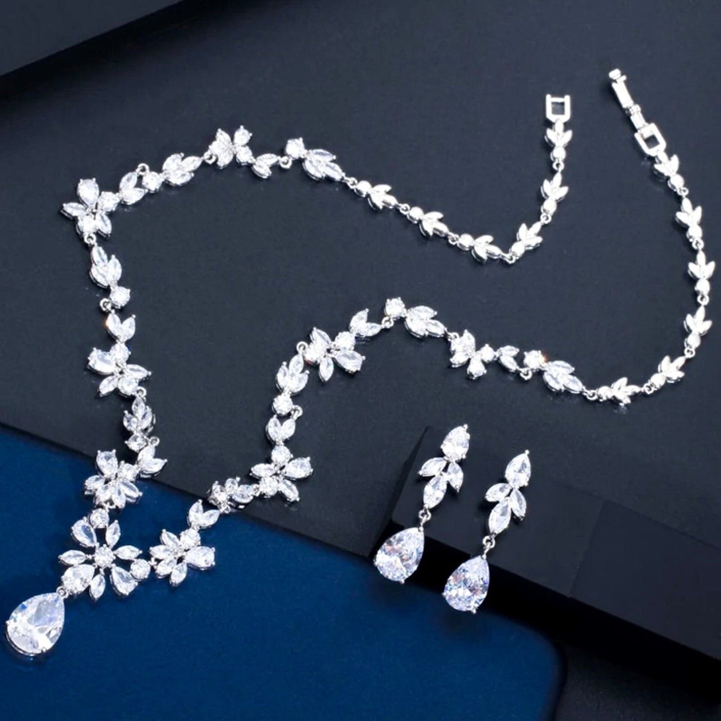Amber - Cubic Zirconia Bridal Jewelry Set - Available in Silver, Yellow Gold and Rose Gold