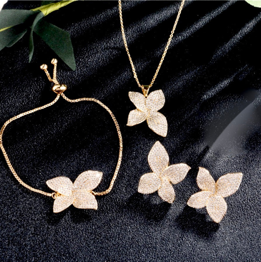 "Zinnia" - Cubic Zirconia Bridal Jewelry Set - Available in Silver, Rose Gold and Yellow Gold