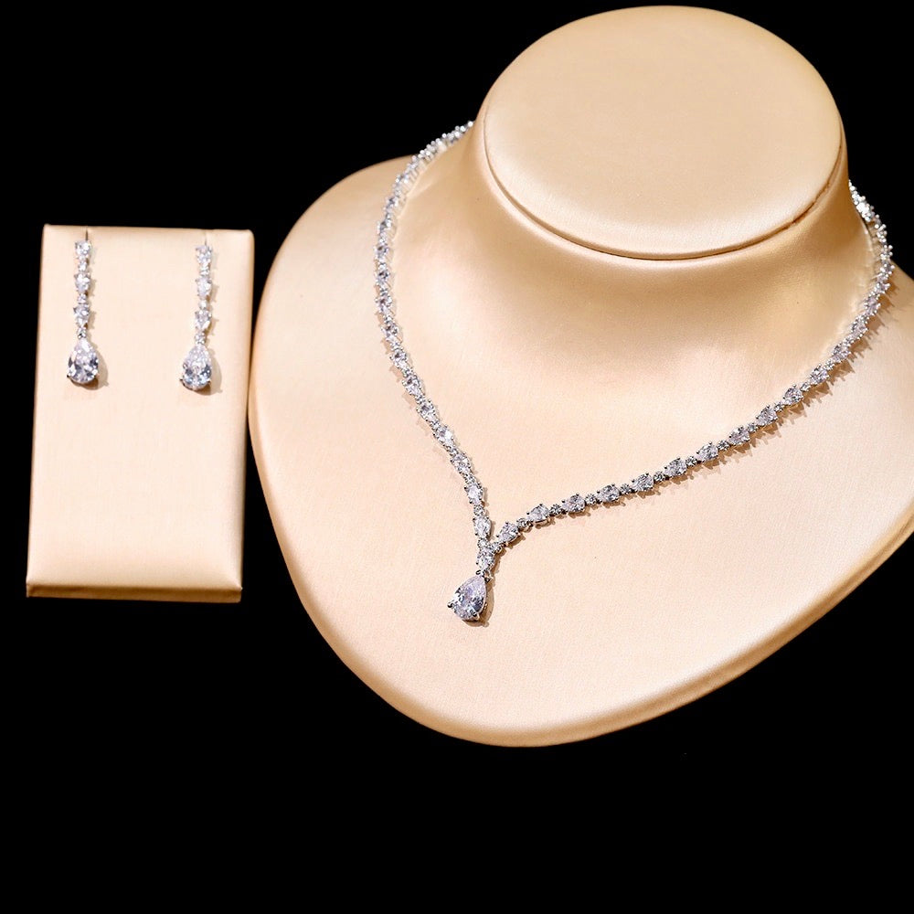 Marion - Silver Cubic Zirconia Bridal Three-Piece Jewelry Set