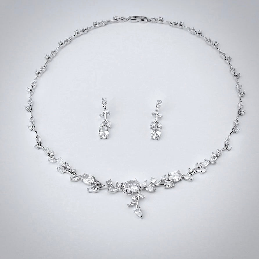 Seraphina - Cubic Zirconia Silver Vine Bridal Jewelry Set