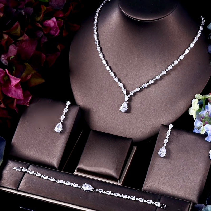 Marion - Silver Cubic Zirconia Bridal Three-Piece Jewelry Set