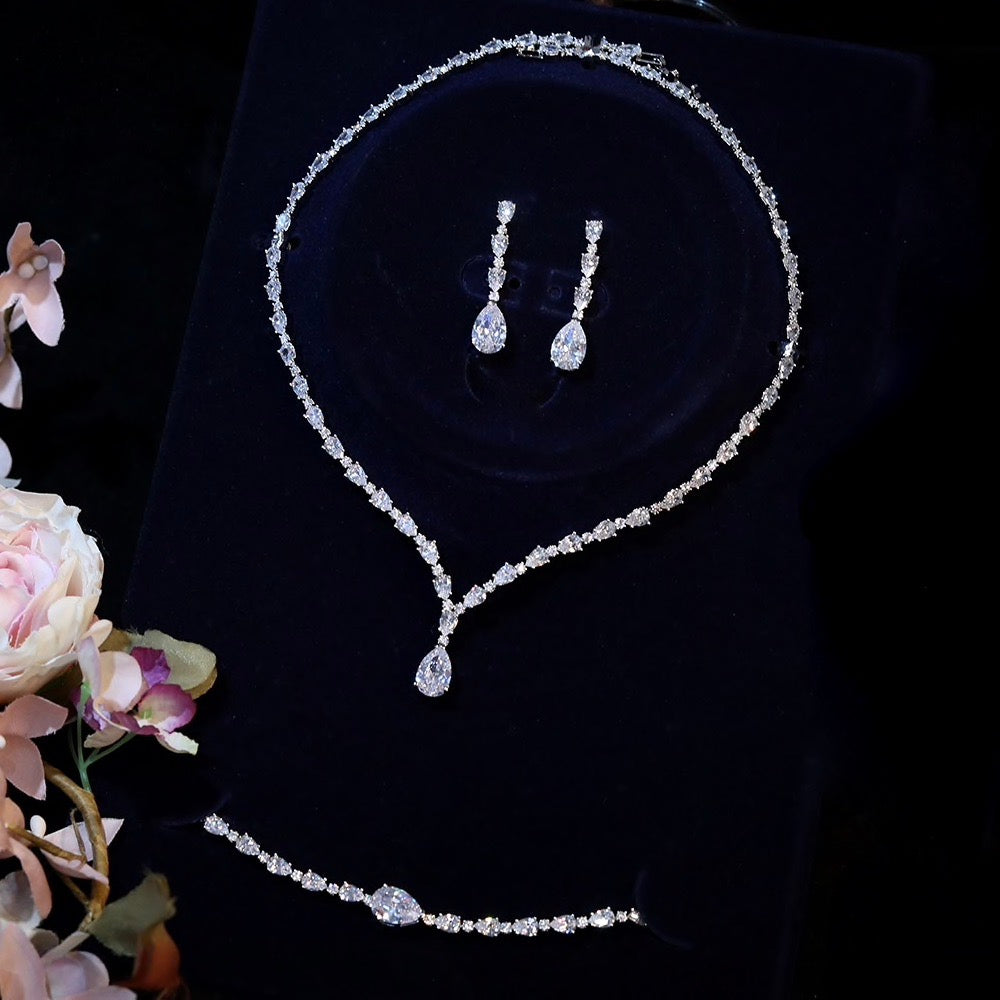 Marion - Silver Cubic Zirconia Bridal Three-Piece Jewelry Set