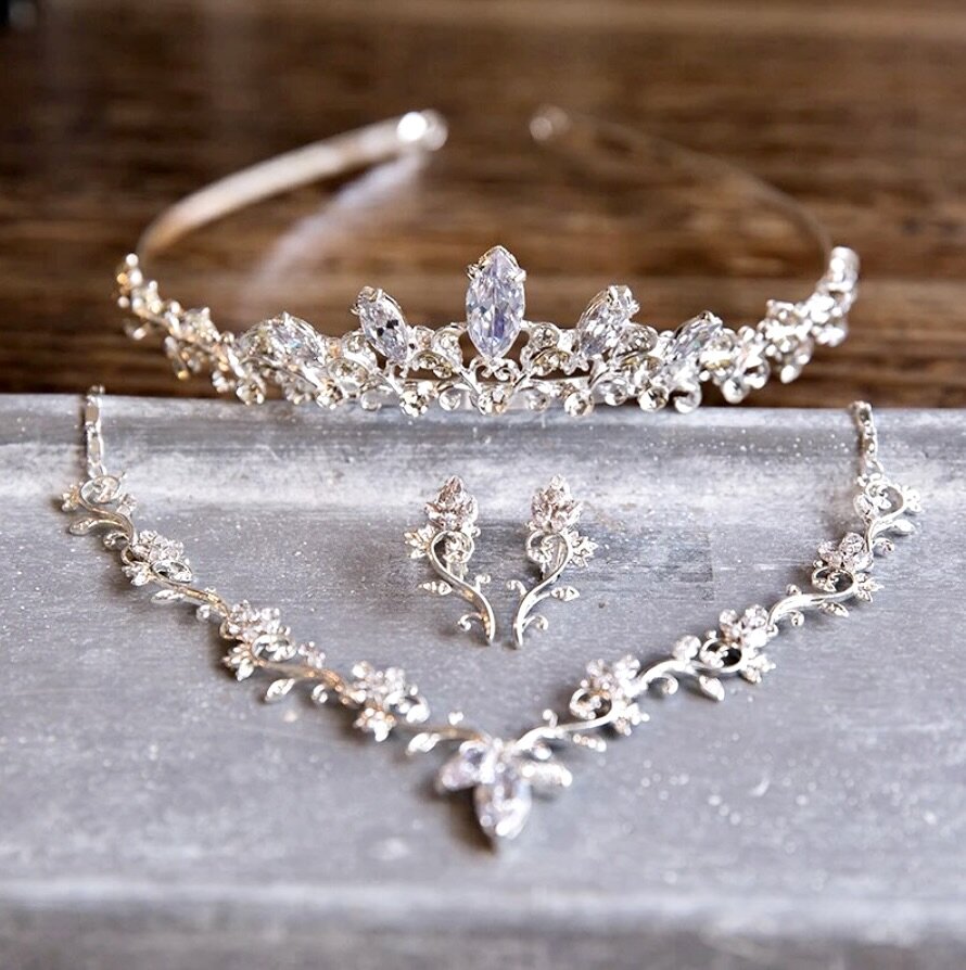 Candice - Silver Cubic Zirconia Bridal 3-Piece Jewelry Set With Tiara
