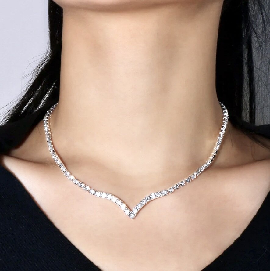 Aimee - Crystal V-Shaped Bridal Necklace
