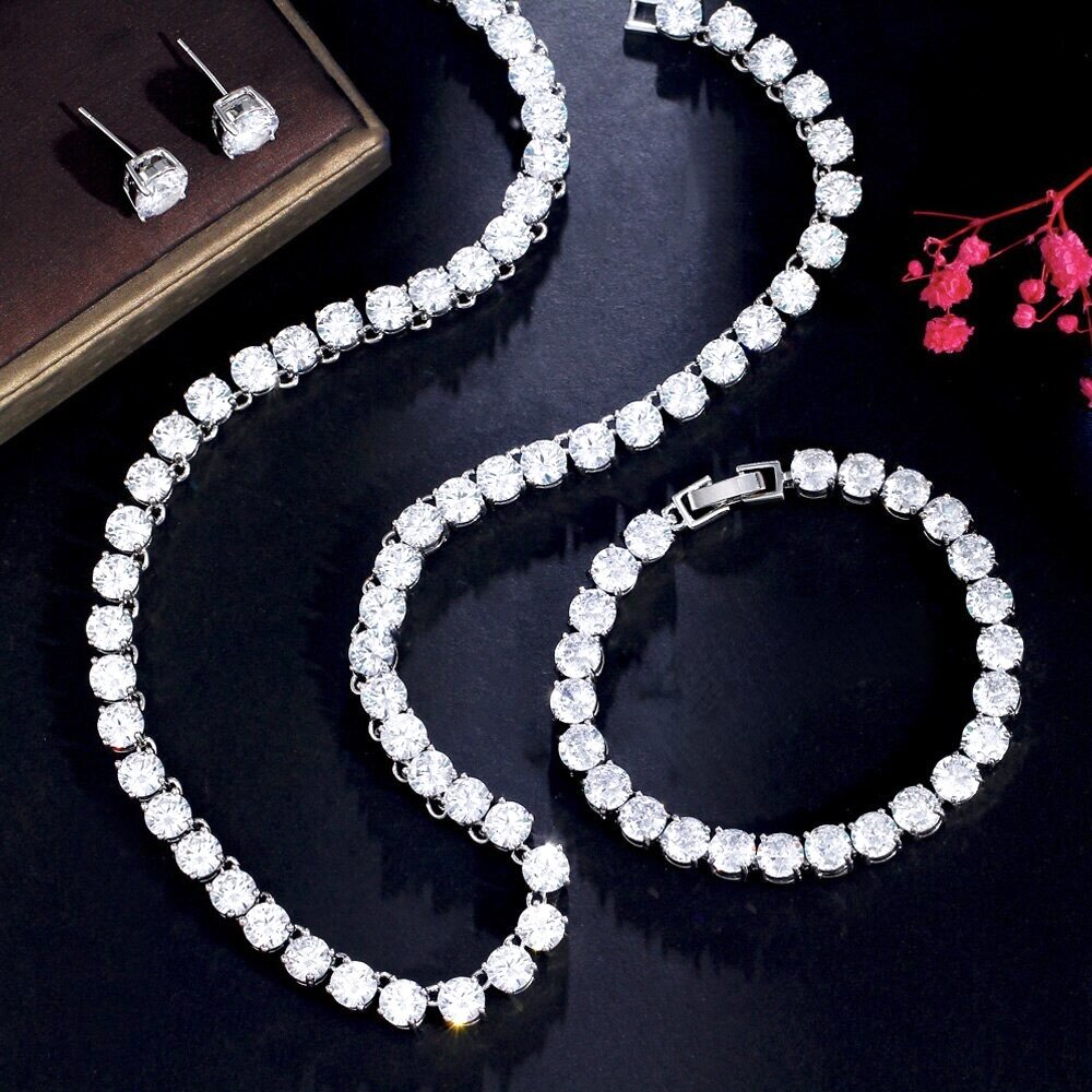 Brandi - Silver Cubic Zirconia Bridal Three-Piece Jewelry Set