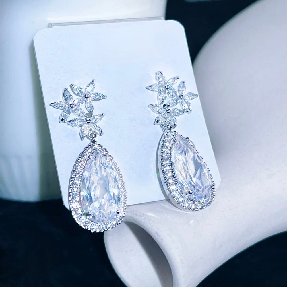 "Zarena" - Silver Cubic Zirconia Bridal Earrings