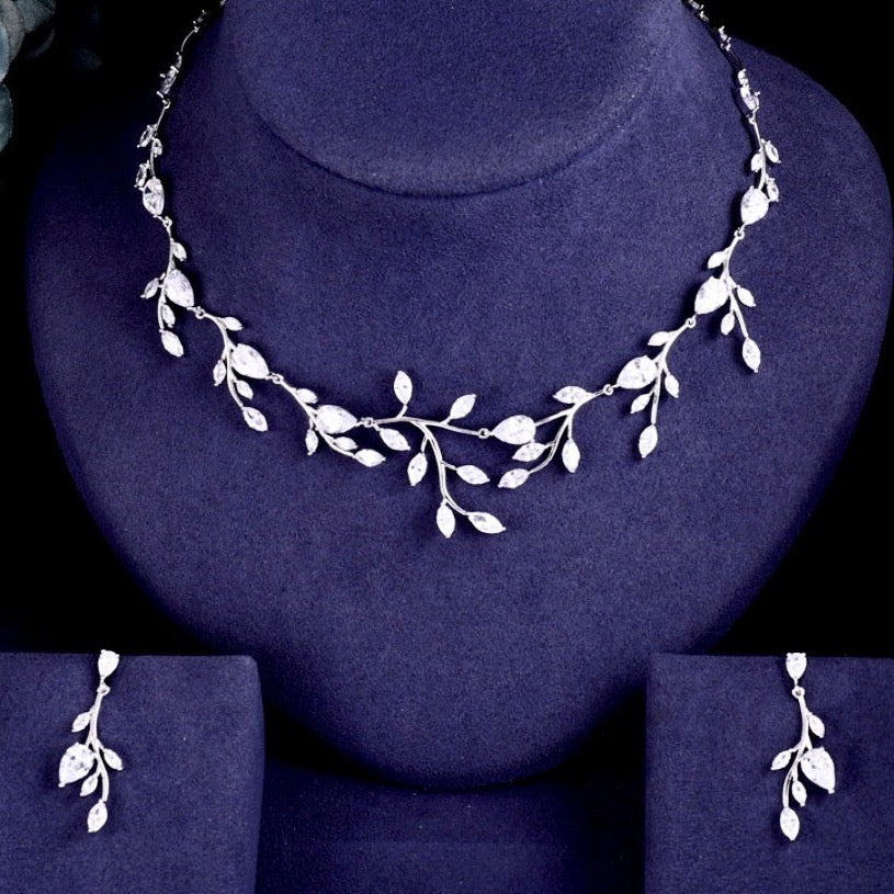 Harlow - Cubic Zirconia Silver Vine Bridal Jewelry Set