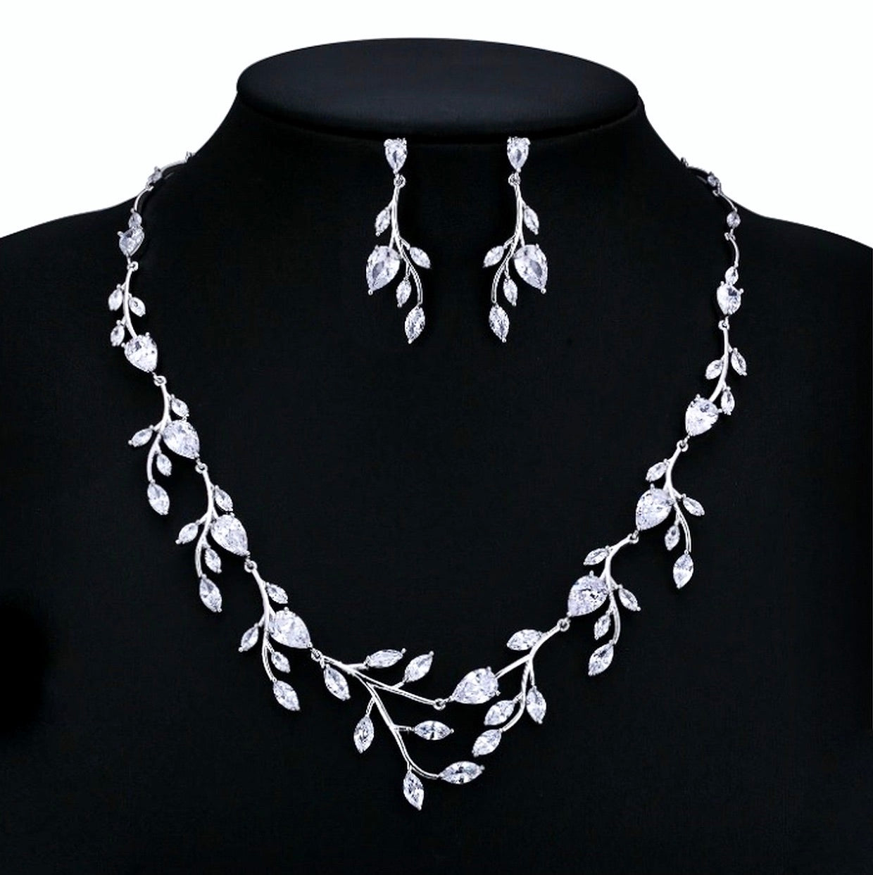 Harlow - Cubic Zirconia Silver Vine Bridal Jewelry Set