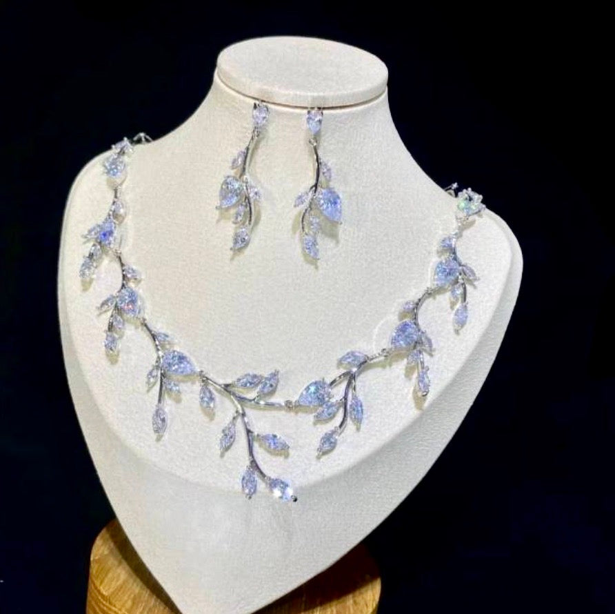 Harlow - Cubic Zirconia Silver Vine Bridal Jewelry Set