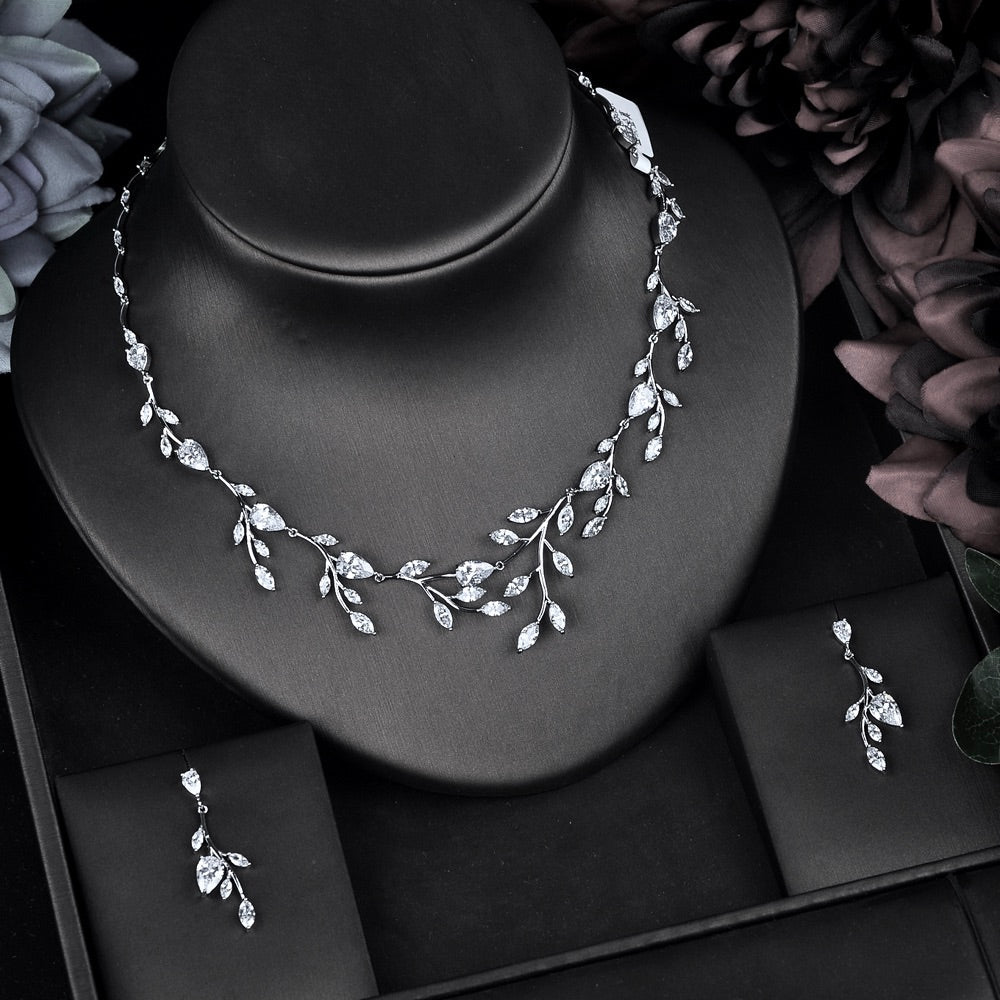Harlow - Cubic Zirconia Silver Vine Bridal Jewelry Set