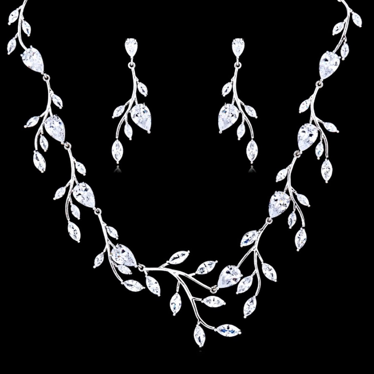 Harlow - Cubic Zirconia Silver Vine Bridal Jewelry Set