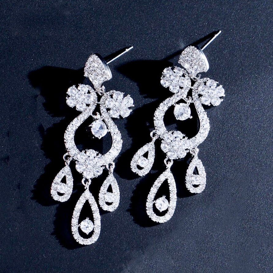 "Kalie" - Silver Crystal Bridal Earrings