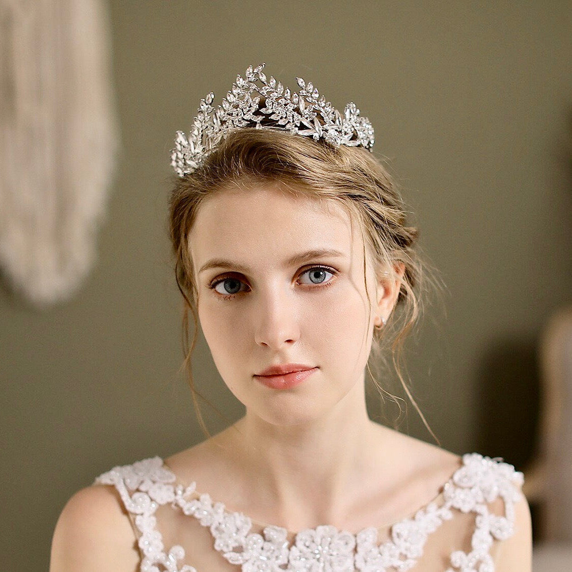 Adrianna - Silver Pearl and Cubic Zirconia Bridal Tiara