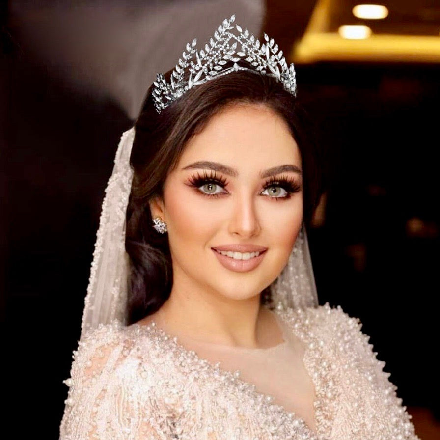 Adrianna - Silver Pearl and Cubic Zirconia Bridal Tiara