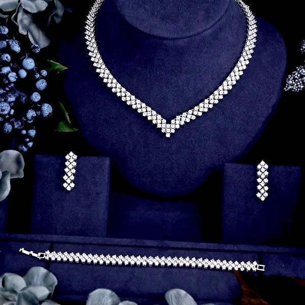 Catarina - Silver Cubic Zirconia Bridal Three-Piece Jewelry Set