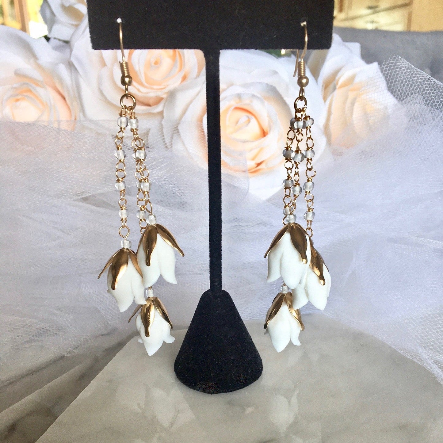 Lyanna - Bohemian Ceramic Flowers Bridal Earrings