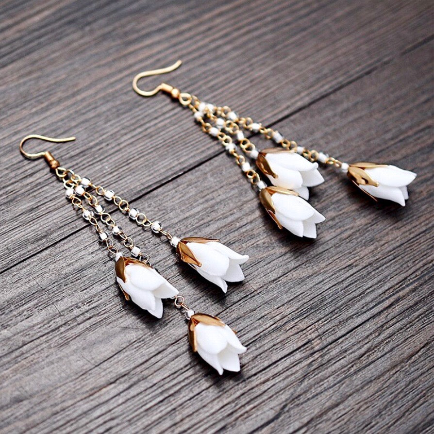 Lyanna - Bohemian Ceramic Flowers Bridal Earrings
