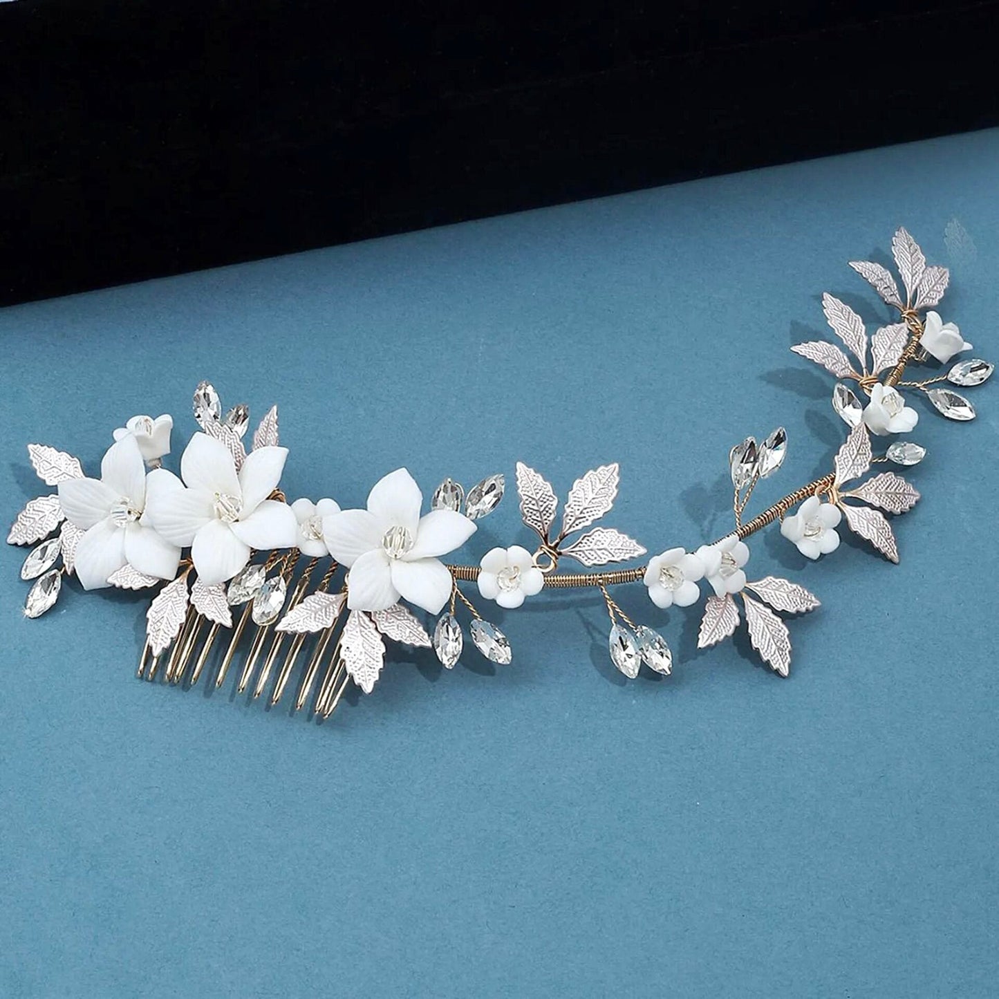 Aveline - Ceramic Flowers Bridal Hair Comb / Vine