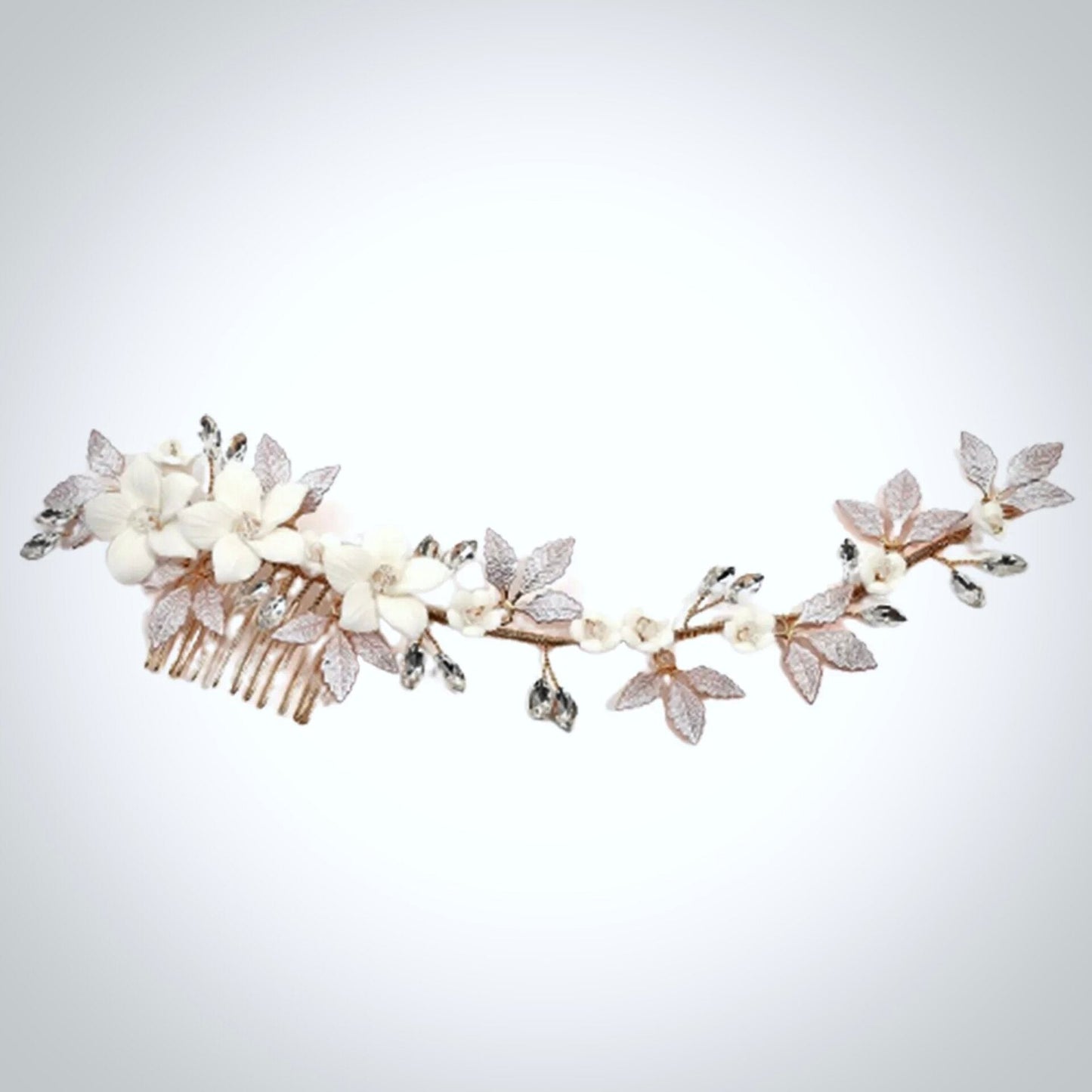 Aveline - Ceramic Flowers Bridal Hair Comb / Vine