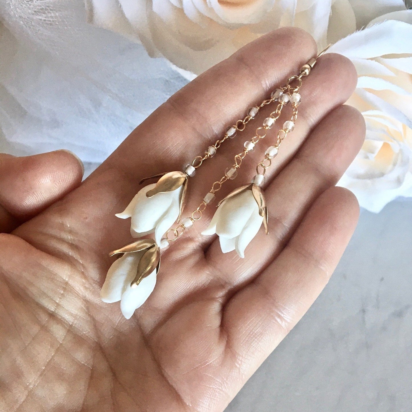 Lyanna - Bohemian Ceramic Flowers Bridal Earrings