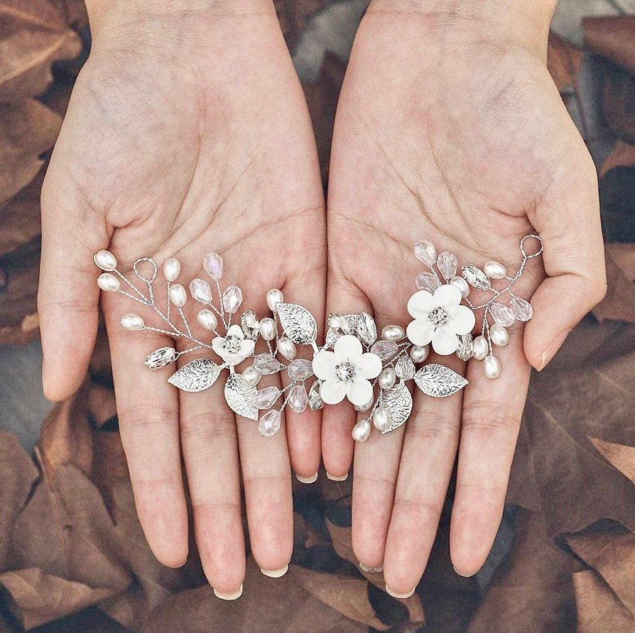 "Elsie" - Ceramic Flowers Bridal Short Hair Vine