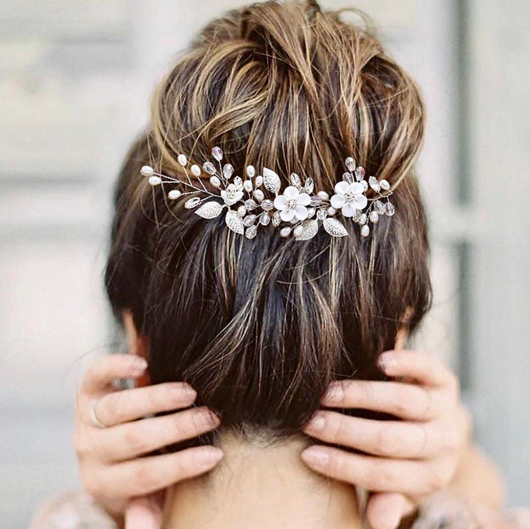 "Elsie" - Ceramic Flowers Bridal Short Hair Vine