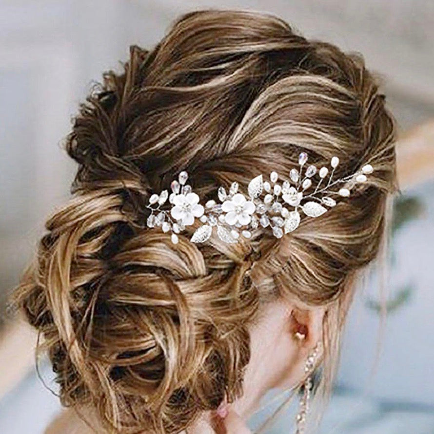"Elsie" - Ceramic Flowers Bridal Short Hair Vine