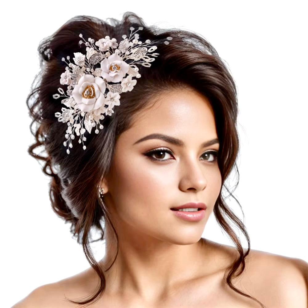 Eline - Ceramic Flower Bridal Hair Comb