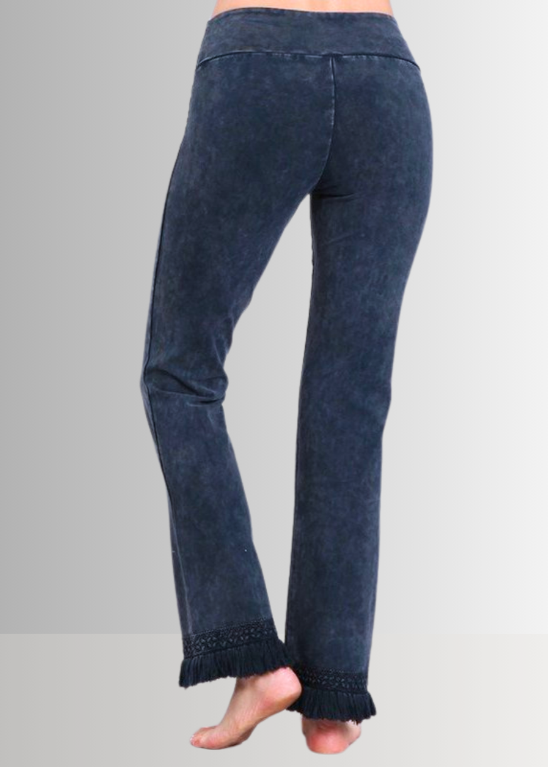 Mineral Washed Crochet Fringe Hem Pants in Plus Size