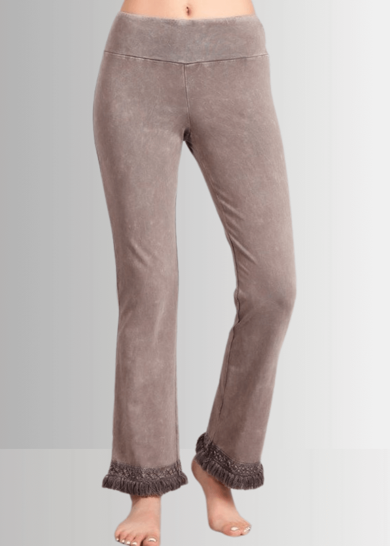 Mineral Washed Crochet Fringe Hem Pants