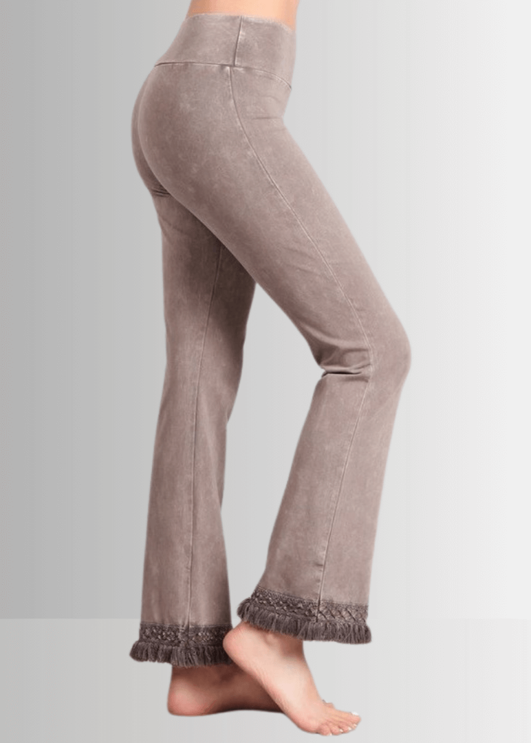 Mineral Washed Crochet Fringe Hem Pants