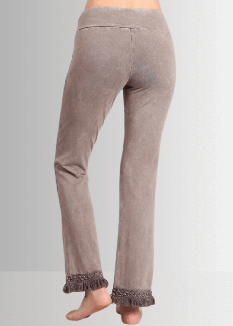 Mineral Washed Crochet Fringe Hem Pants