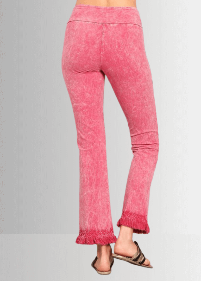 Mineral Washed Crochet Fringe Hem Pants