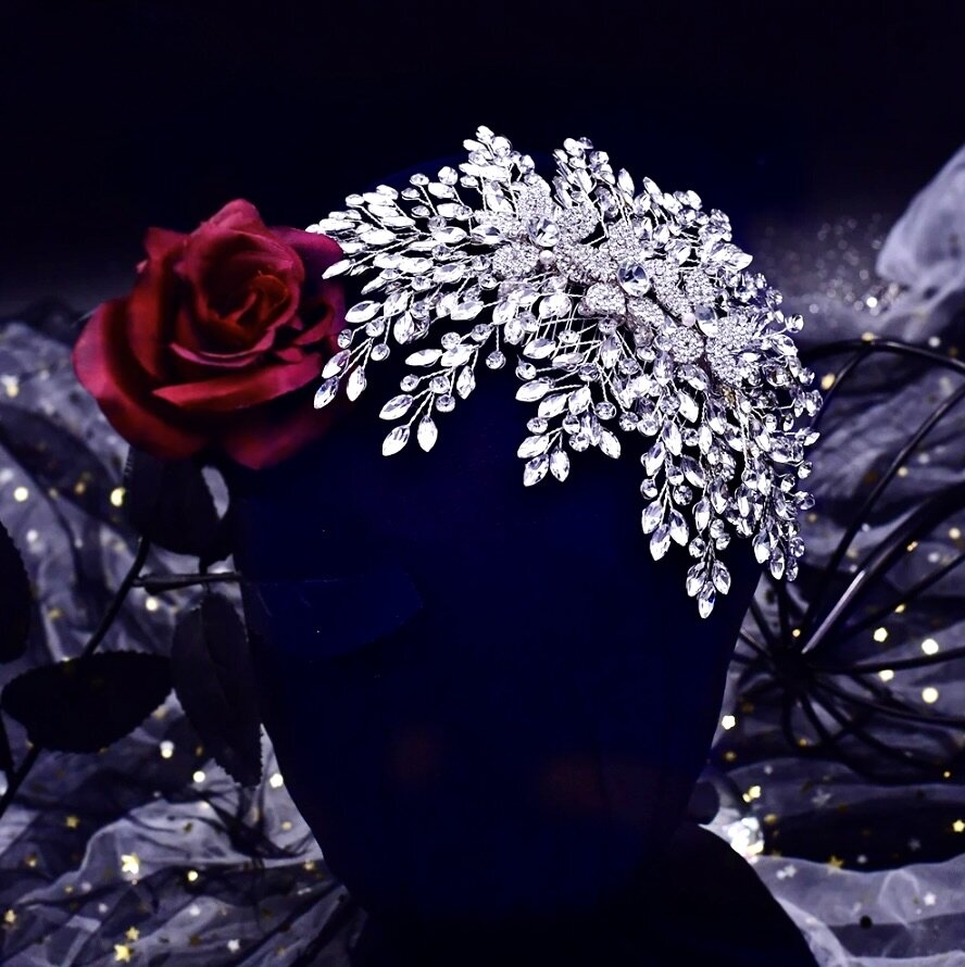 Gretchen - Silver Crystal Bridal Headdress