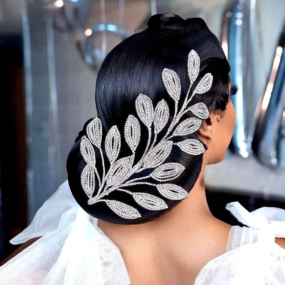 Dayra - Crystal Leaf Bridal Headdress - Available in Silver and Gold