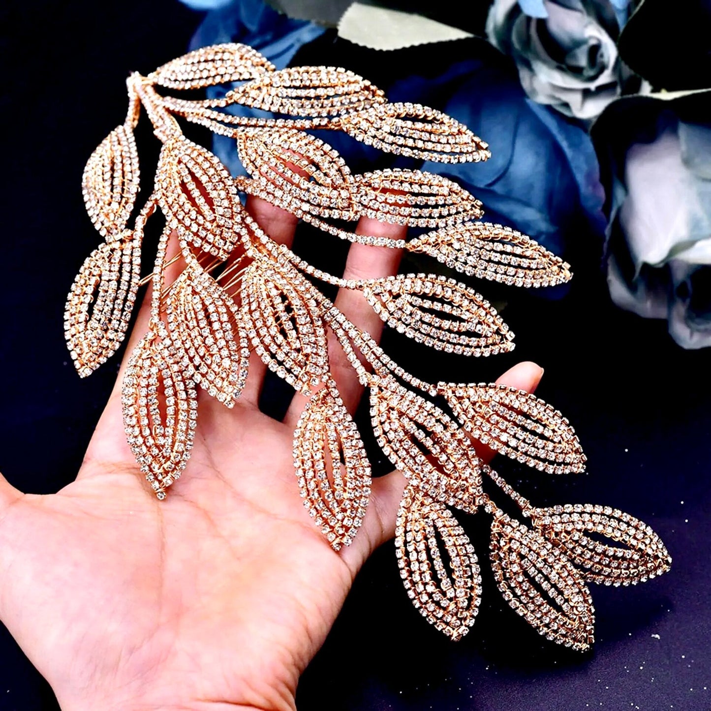Dayra - Crystal Leaf Bridal Headdress - Available in Silver and Gold